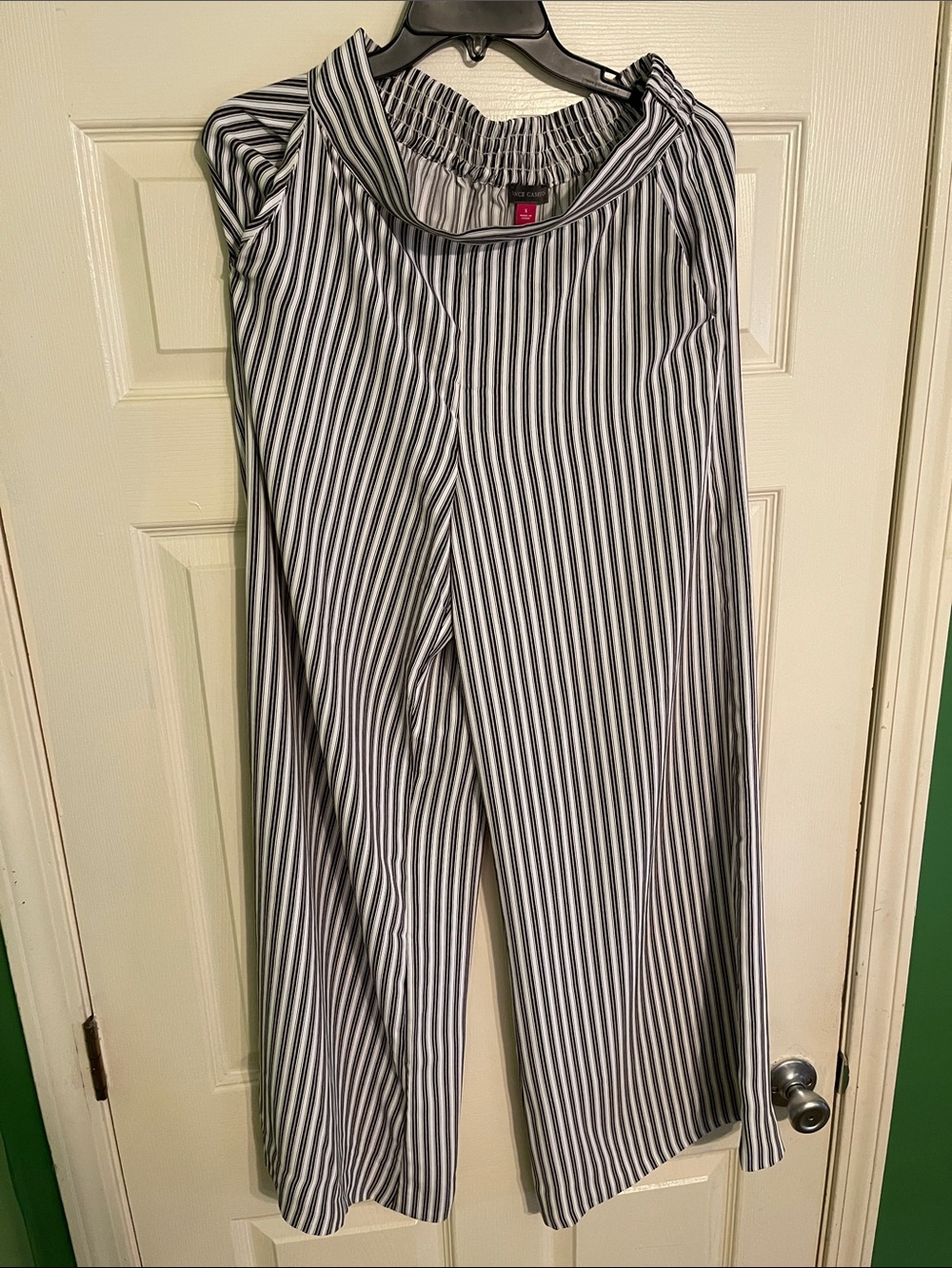 Vince Camuto Black and White Vertical Stripe Wide-Leg Pants